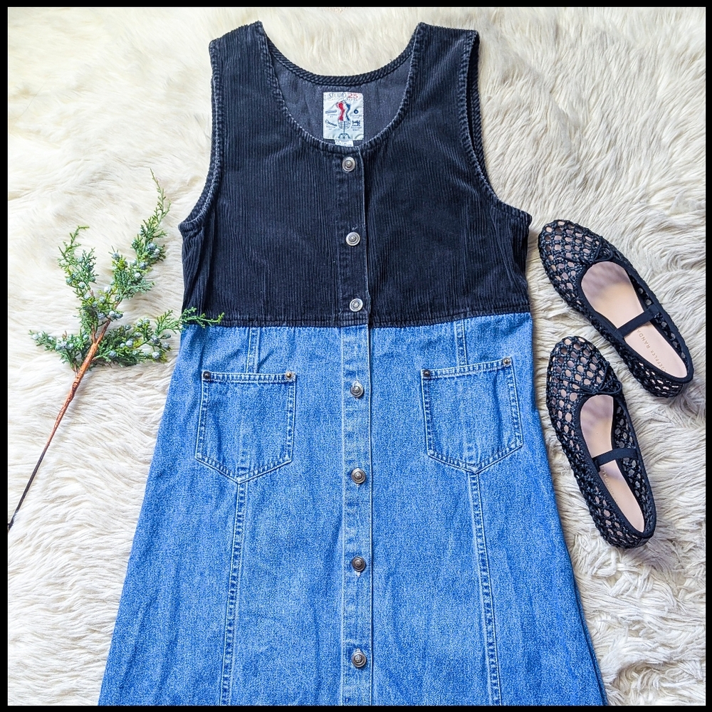 EUC Vintage Studio 25 Corduroy Denim Button Down Dress